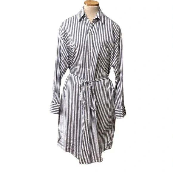 Vince Striped Belted Midi Shirt Dress, Blue/White, XL - Picture 6 of 13